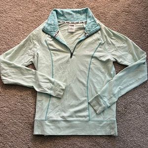 VS PINK mint green quarter zip track jacket with dog logo trim and logo neck XS